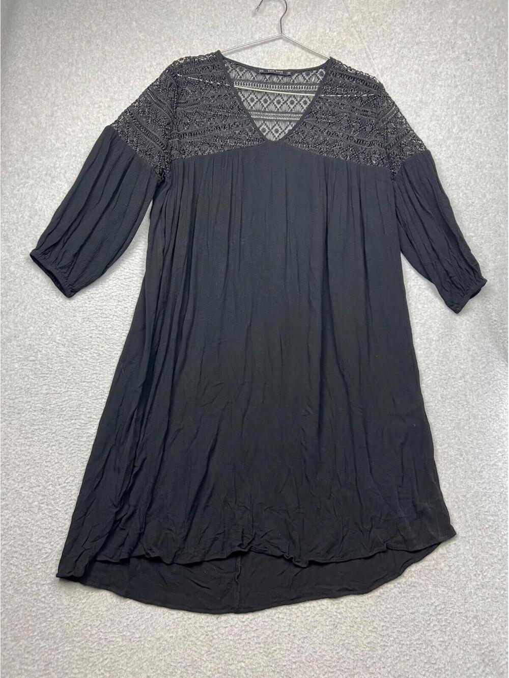 Zara Collection Womens Crochet Lace Shift Dress Size XL Black Boho Lightweight